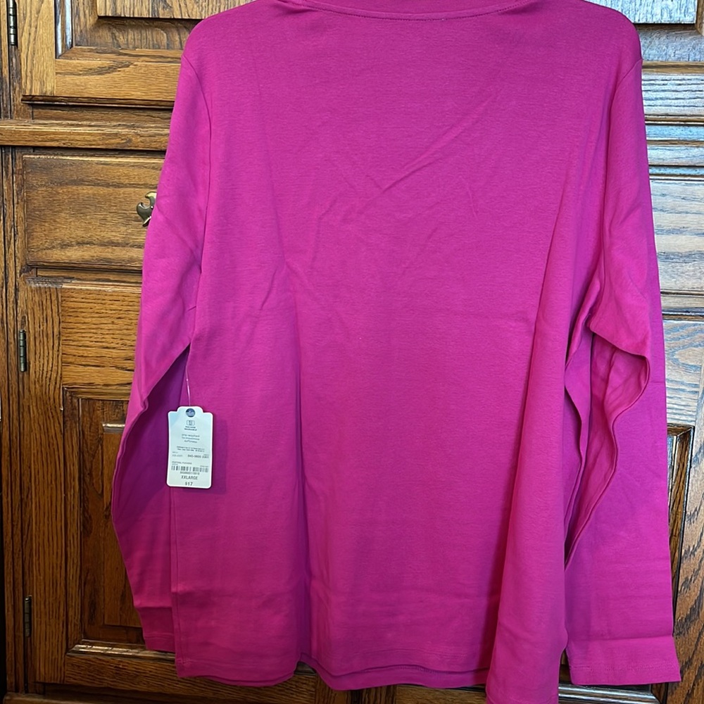 #NWT ST JOHNS BAY FESTIVAL FUSCHIA L/S V NECK TEE SHIRT. SZ XXL - Picture 4 of 4